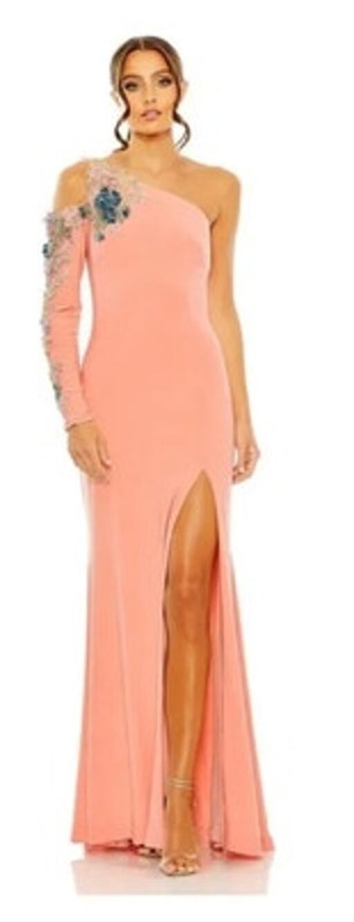 IEENA for Mac Duggal 2204 Dress One Shoulder Embellished Gown Peach Pink NWT 0